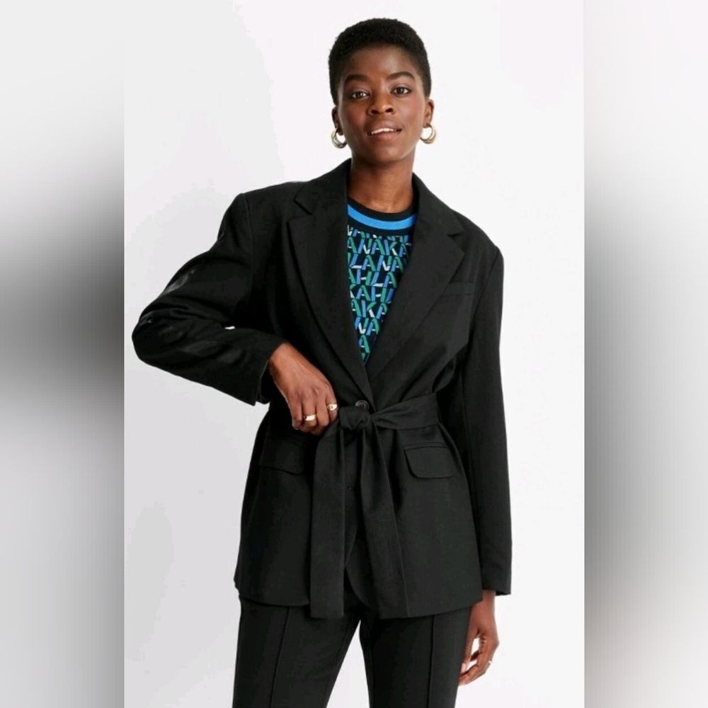 Future Collective Kahlana Barfield Brown Black Tie Front Blazer Size XS NWT